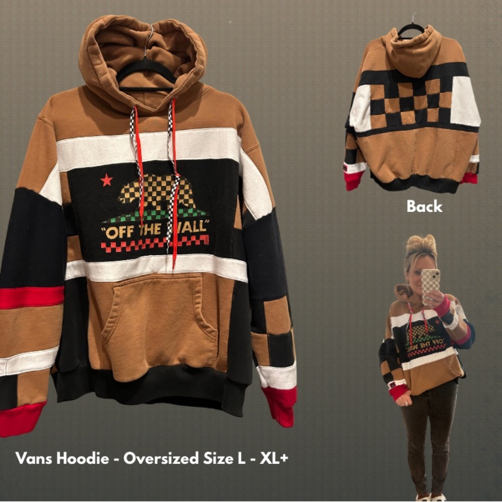 Handmade OOAK - reworked Vans Brown and Red Checkered Hoodie ONE OF ONE